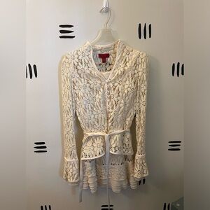 JS Collection white lace three piece skirt suit